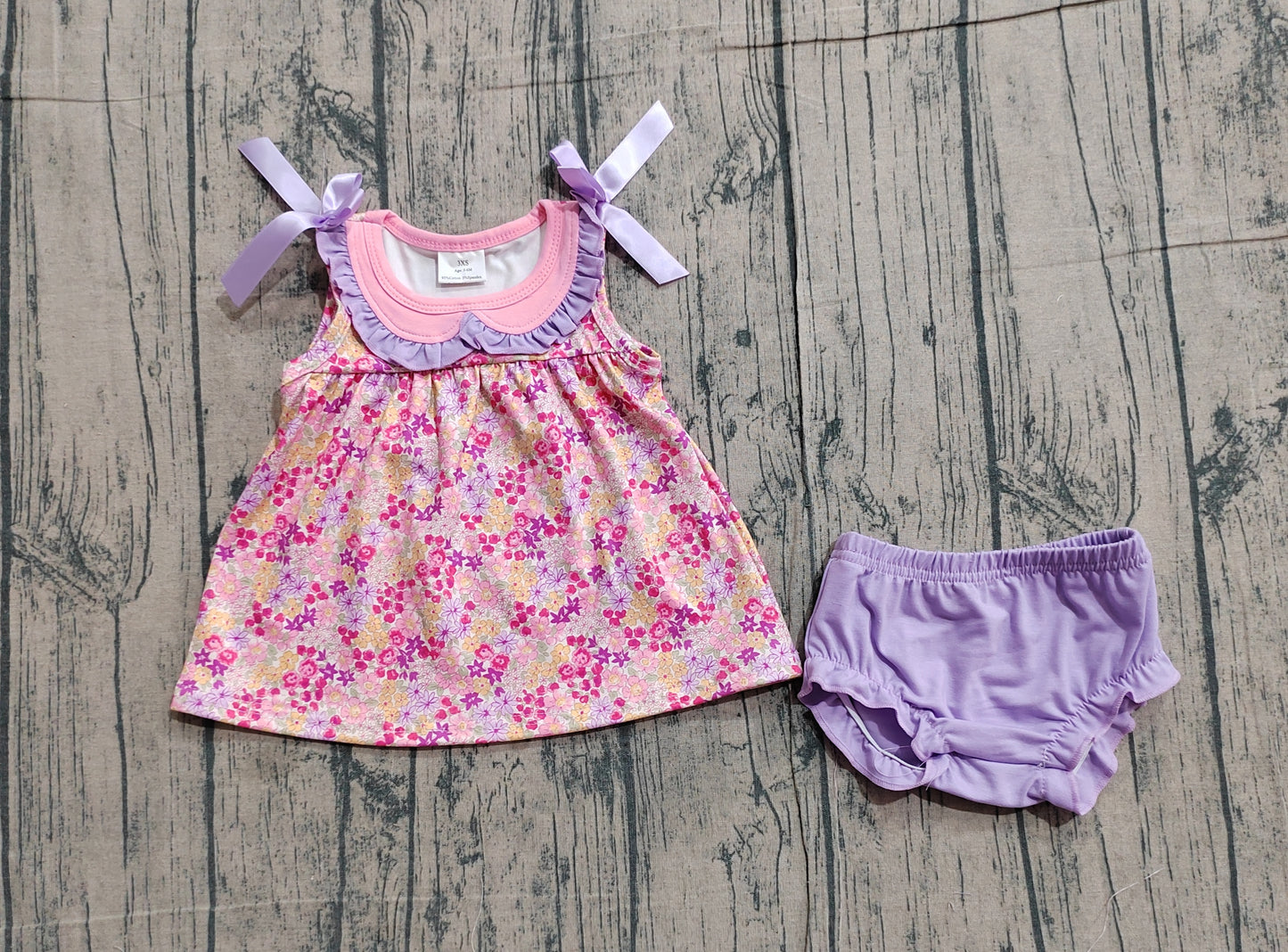 GBO0507 Preorder Sample Baby Girl Sleeveless Flowers Collar Tunic Bummies Clothes Sets