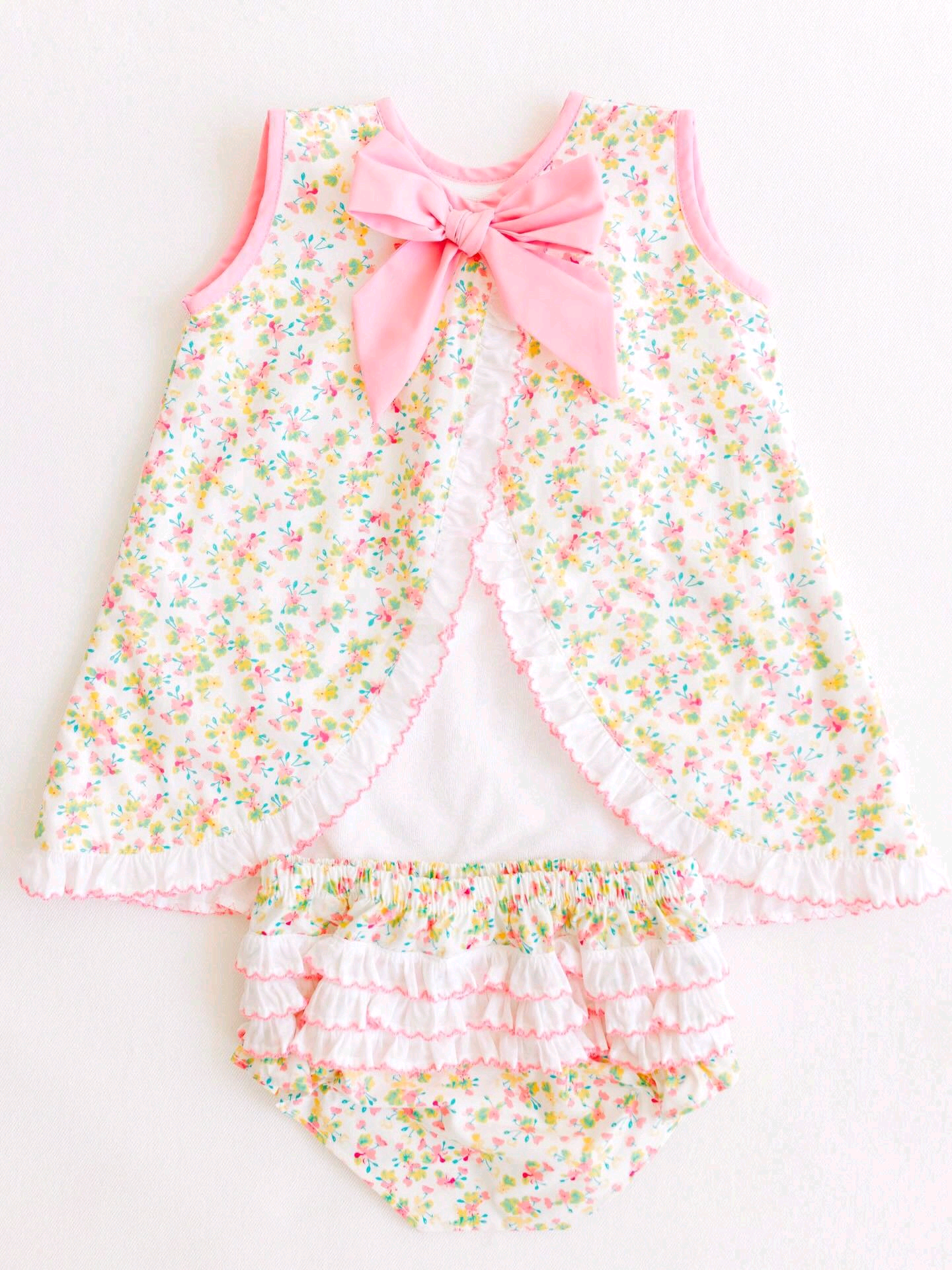 GBO0518 Preorder Baby Girl Sleeveless Colorful Flowers Tunic Bummies Clothes Sets