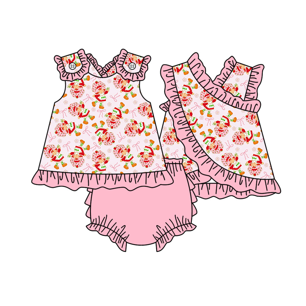 GBO0525 Preorder Baby Girl Strawberry Bows Flowers Tunic Bummies Clothes Sets