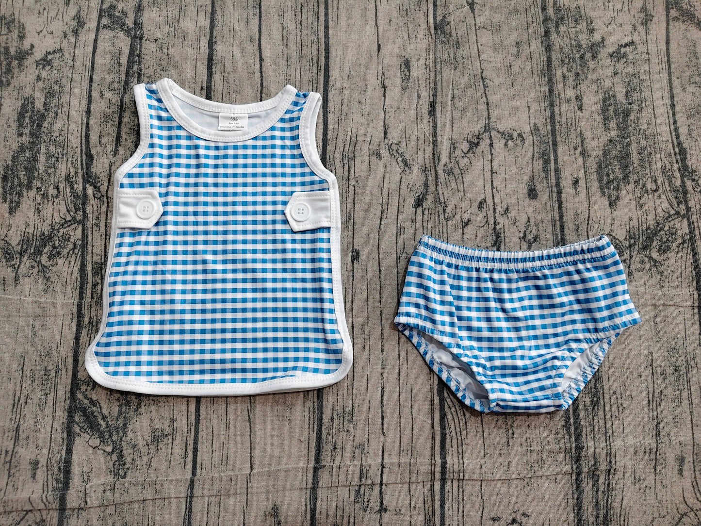 GBO0531 Preorder Sample Baby Boys Blue Checked Top Bummies Clothes Sets