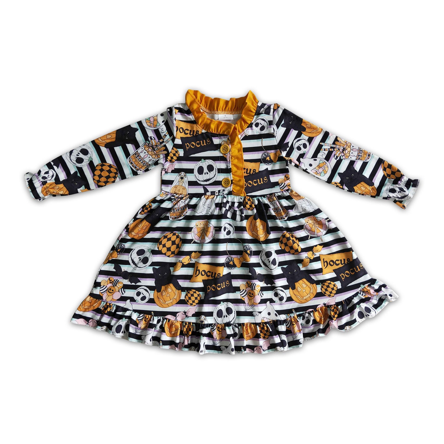 8.25 GLD0104 baby clothing long sleeve pumpkin print halloween kids dresses for girls milk silk