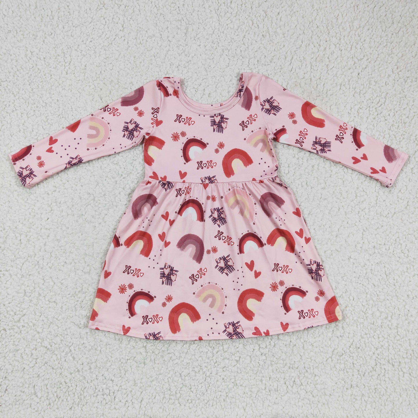 11.10 RTS NO MOQ(In Stock ) GLD0178 Valentine's Day baby clothing long sleeve kids dresses for girls milk silk cartoon print