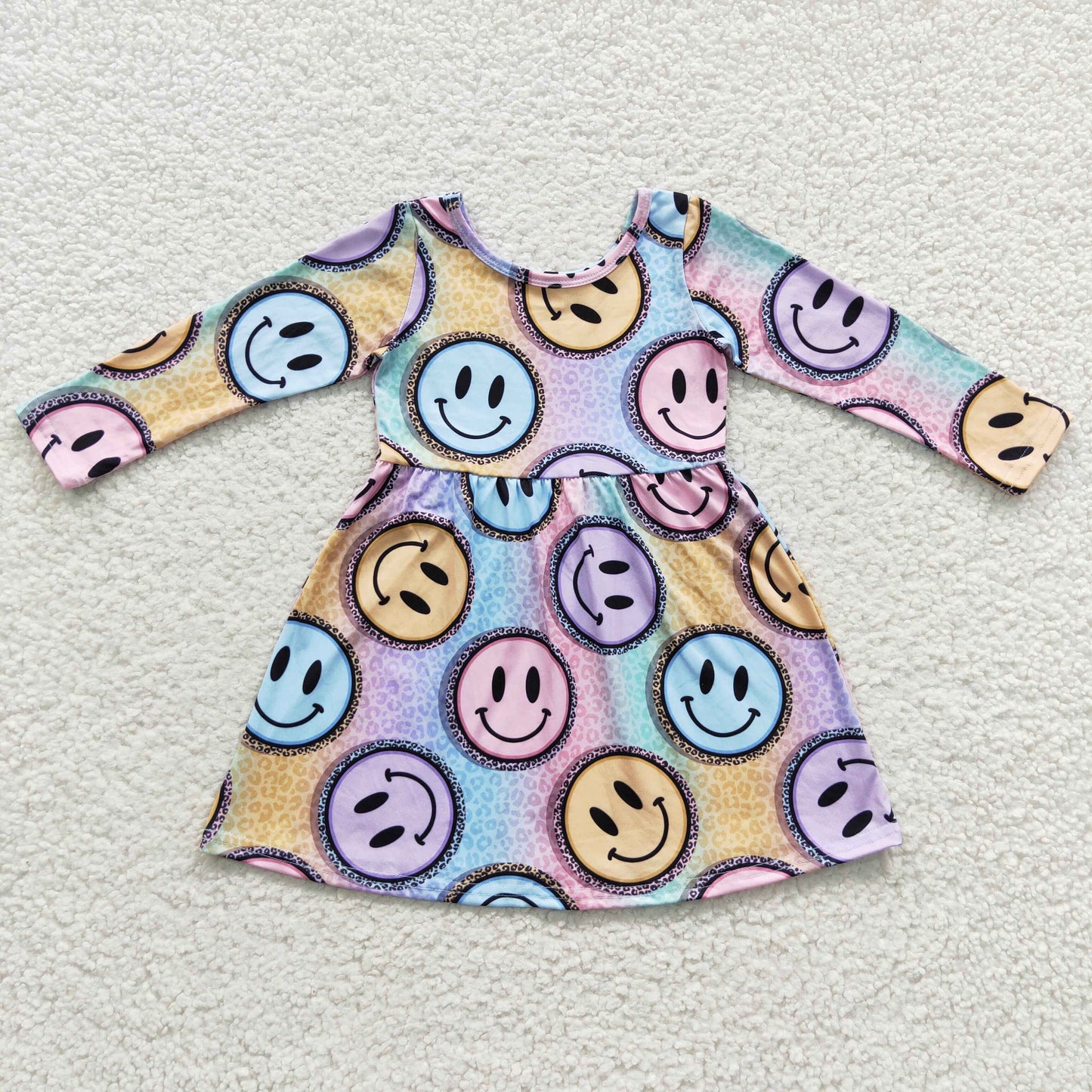 8.4 RTS NO MOQ(In Stock) GLD0200 Smiling Leopard Print Colorful Long Sleeve Dress