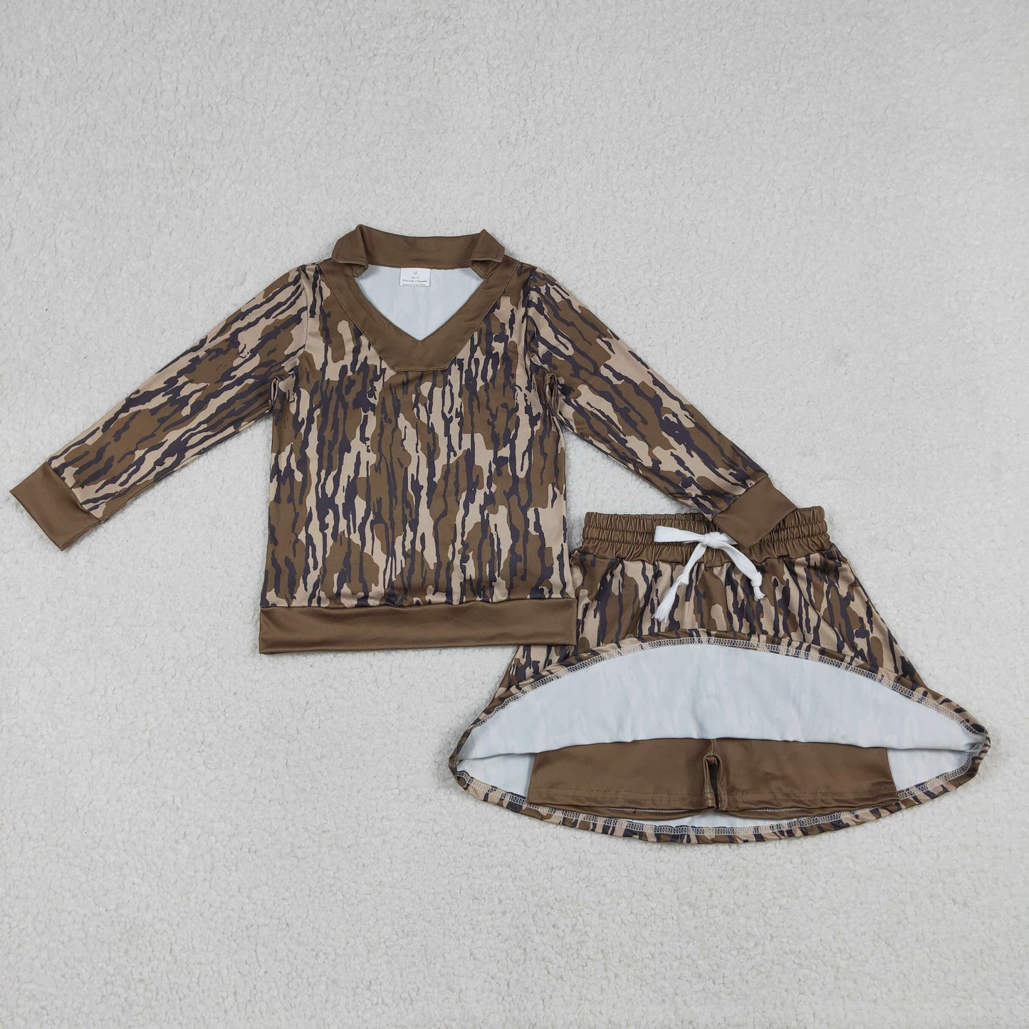 RTS NO MOQ(In Stock) GLD1478 Army Green Camouflage Long-Sleeve Skirt Set