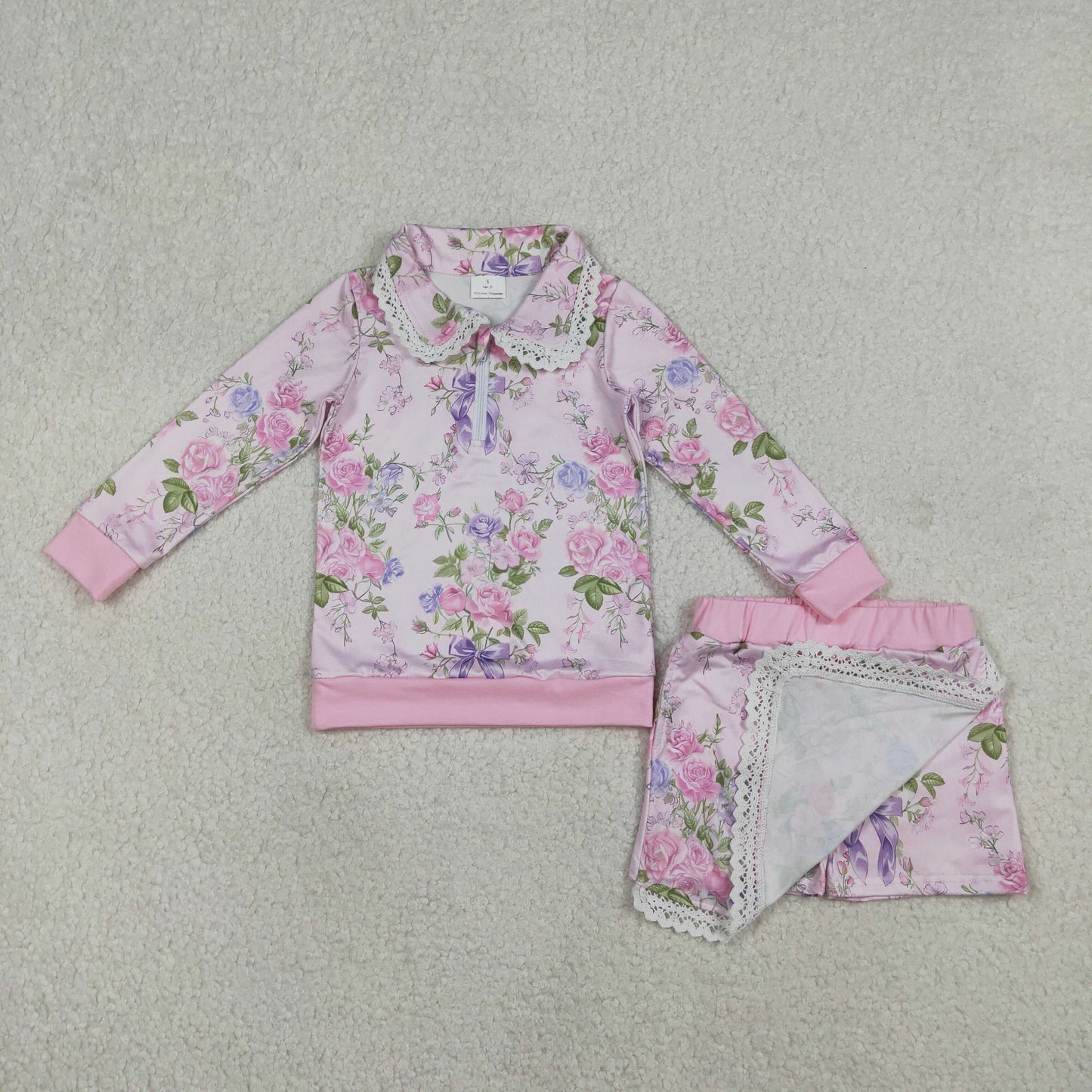 Sibling Baby girls clothes summer floral long sleeve shorts Clothes Sets and skirts set