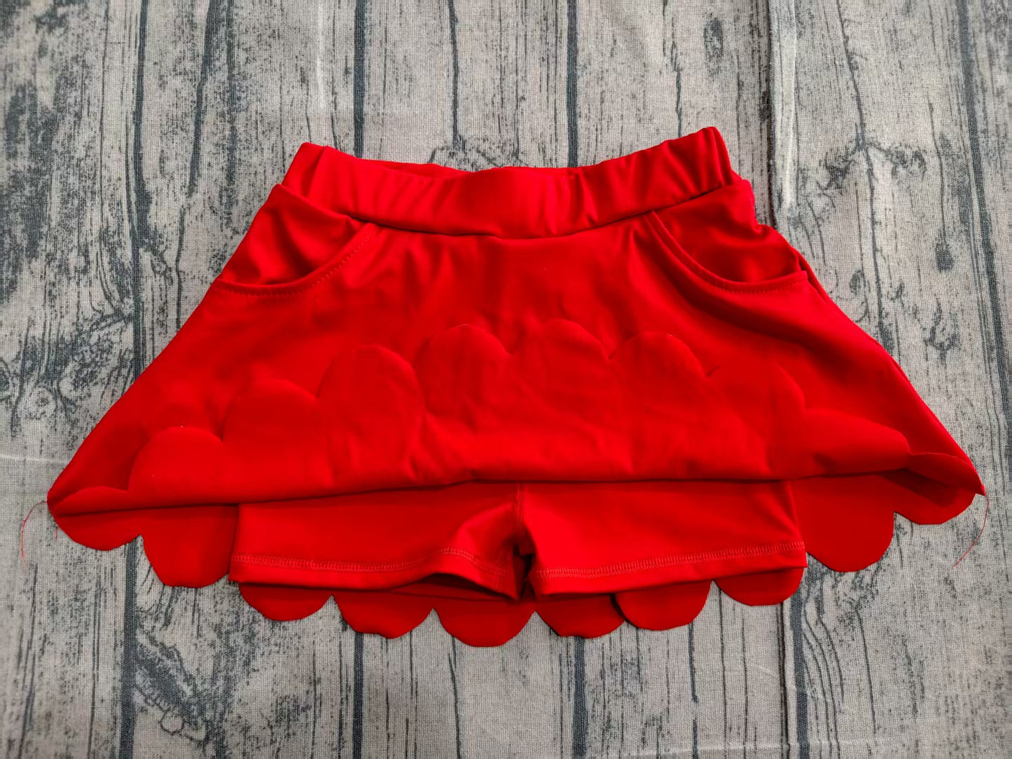 GLK0235 Preorder Sample Baby Girls Red Pockets Yoga Active Scallop Skirt Shorts Bottom