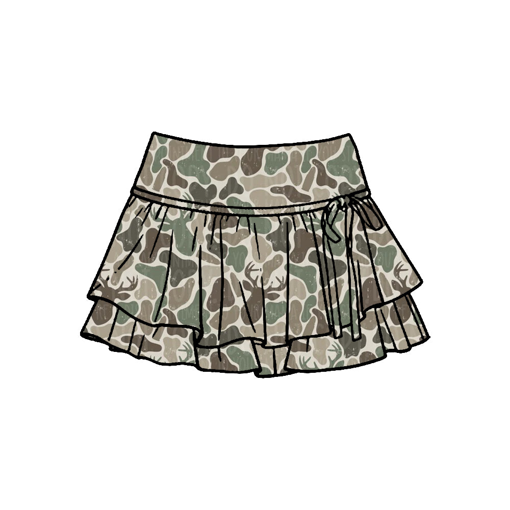 Pre-order no moq baby girl southern hunting deer grey camo athletic active skirt shorts bottom GLK0253