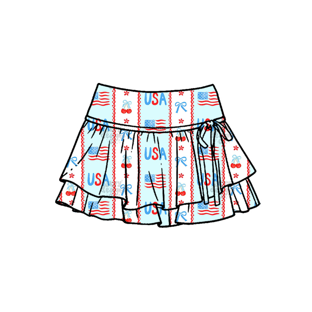 Pre-order Baby Girl USA Bows Stripe July 4th Yoga Active Skirt Shorts Bottom GLK0256