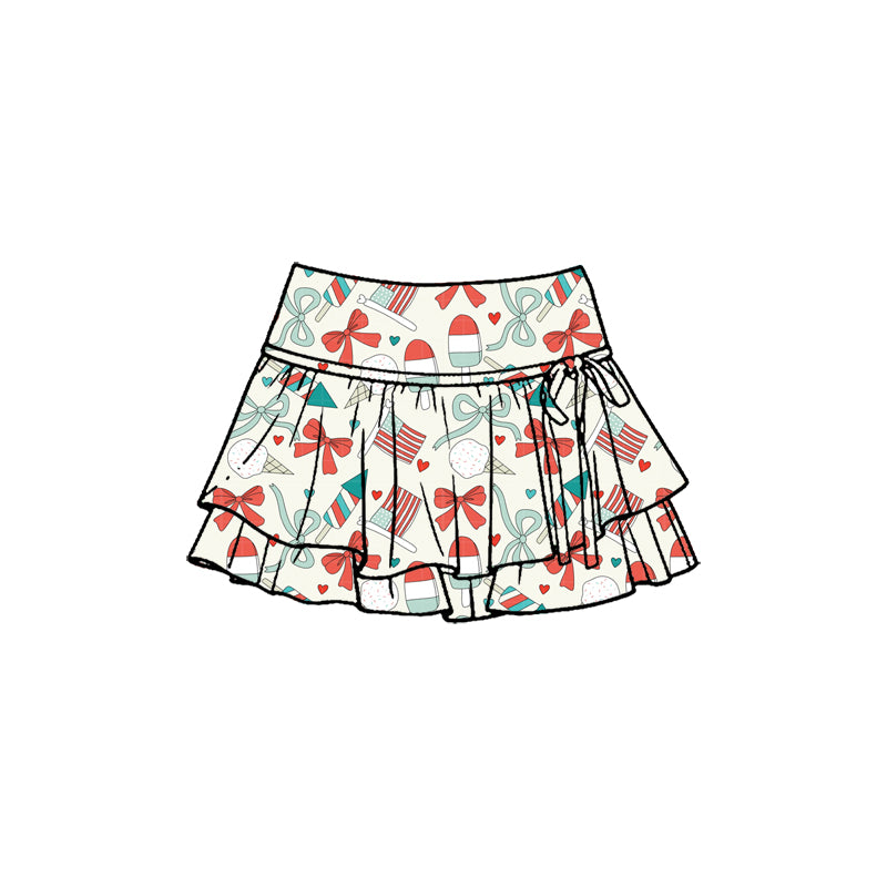 GLK0260 Preorder Baby Girl Popsicle Flag Bows July 4th Yoga Active Skirt Shorts Bottom