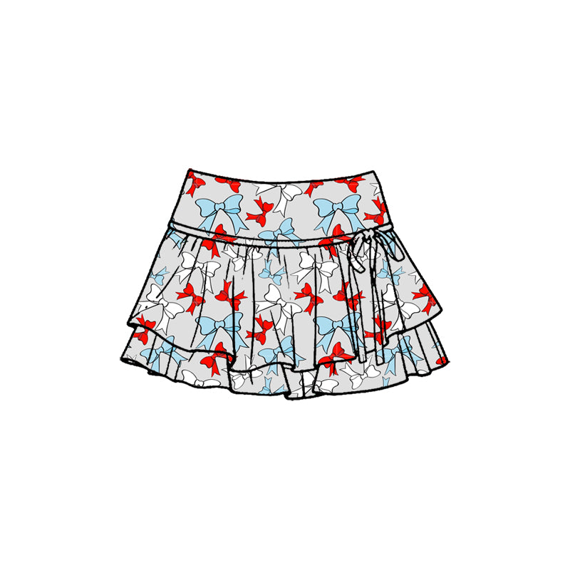GLK0262 Preorder Baby Girl Red Blue Bows July 4th Yoga Active Skirt Shorts Bottom