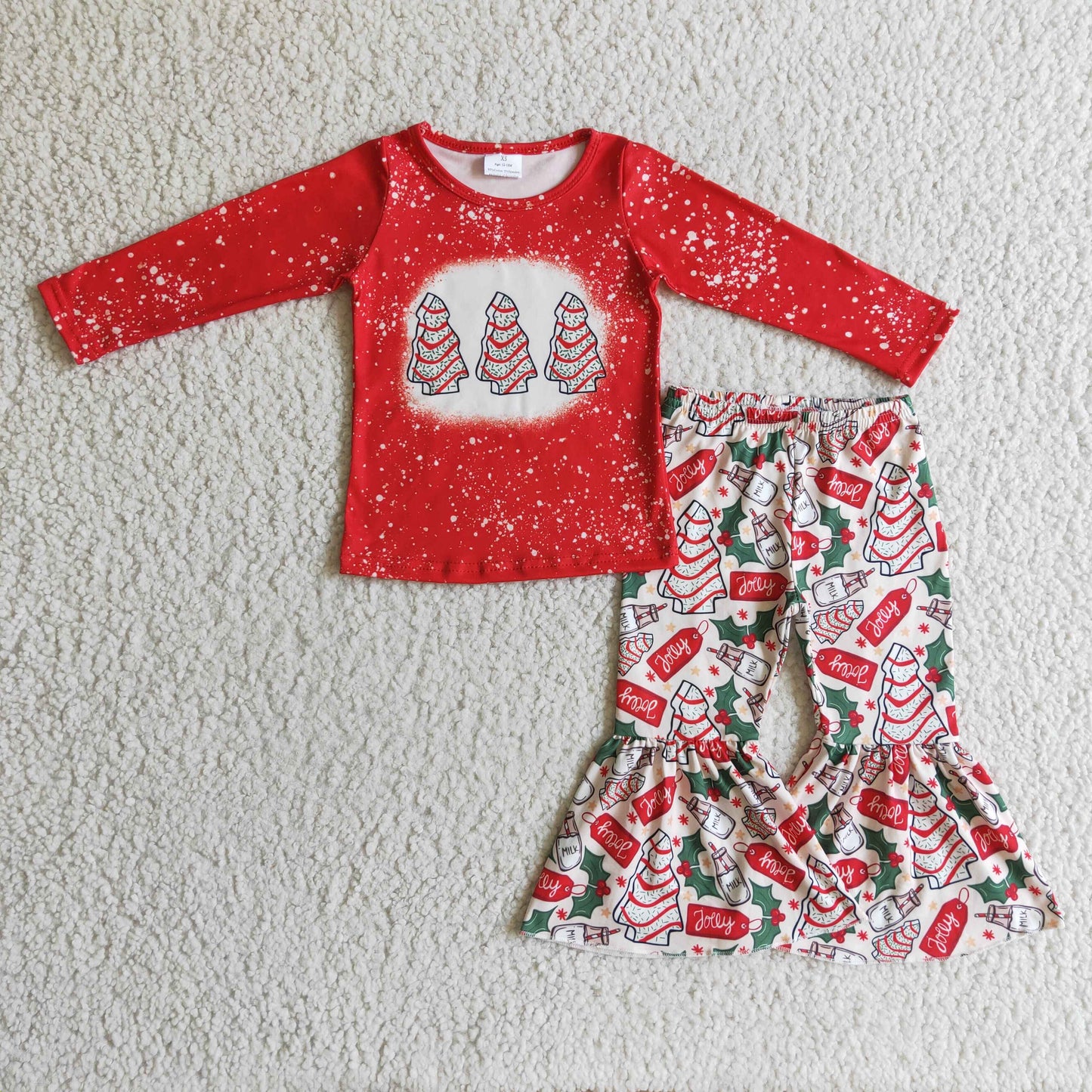 11.10 RTS NO MOQ(In Stock ) GLP0272 girls christmas outfit long sleeve and long pants christmas tree print