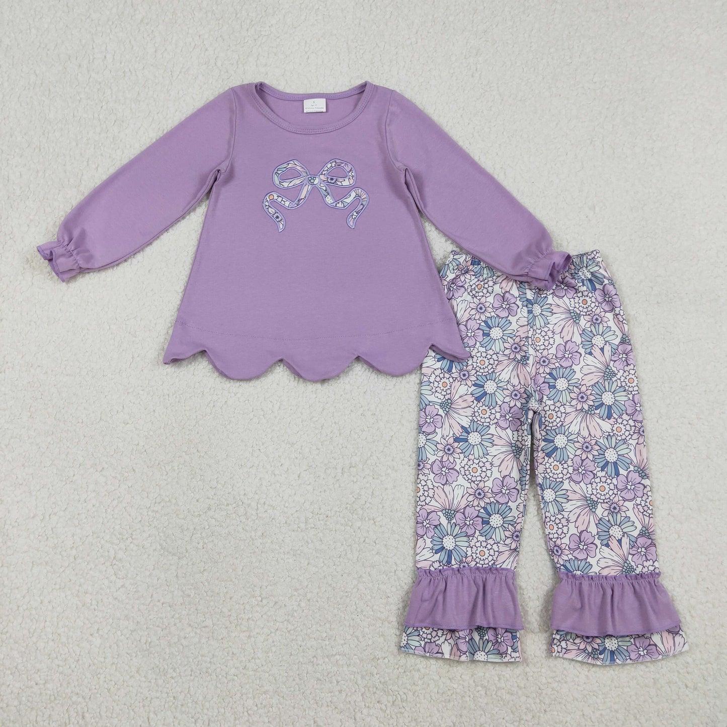 Sibling baby girl clothes Embroidery Floral Bows Baby Girls Ruffle Pants Clothes