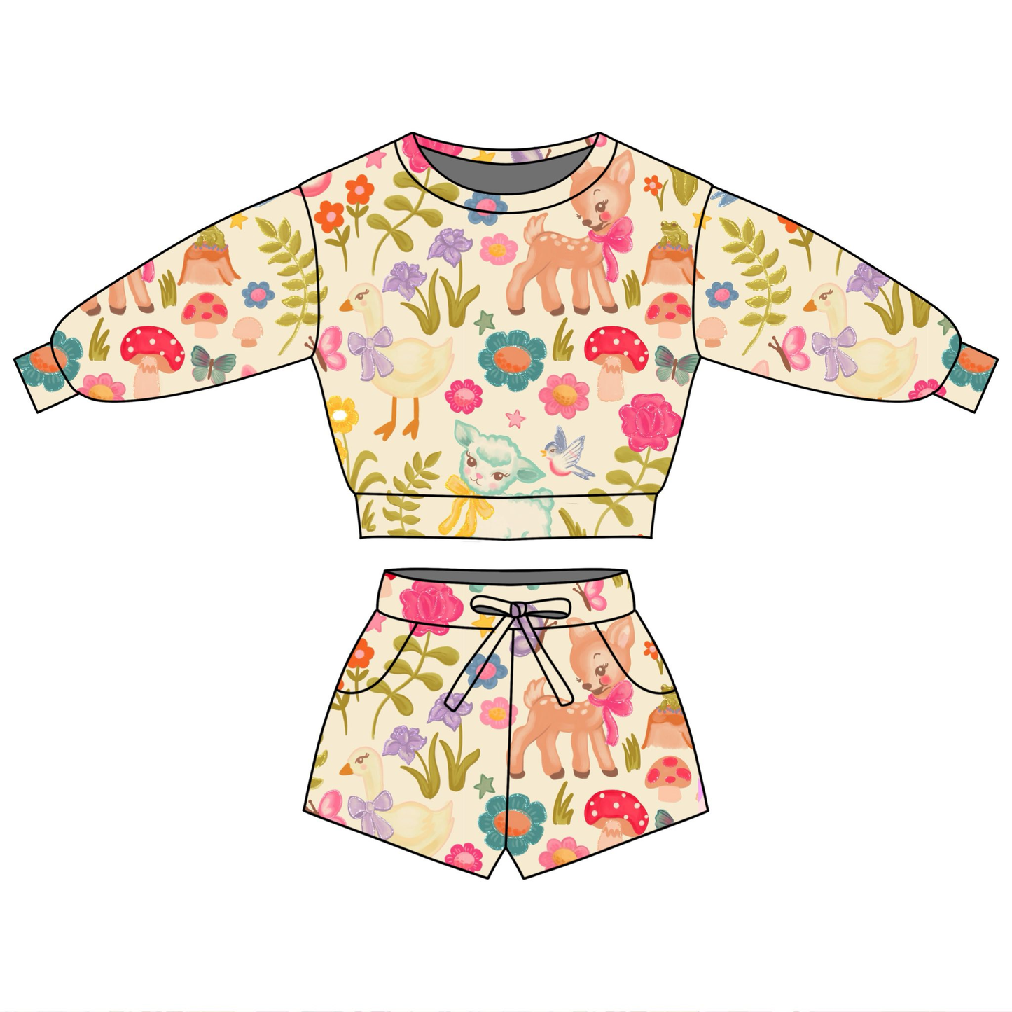 Pre-order no moq GLS0092 pre-order toddler girl clothes summer floral long sleeve shorts set-26.1.17