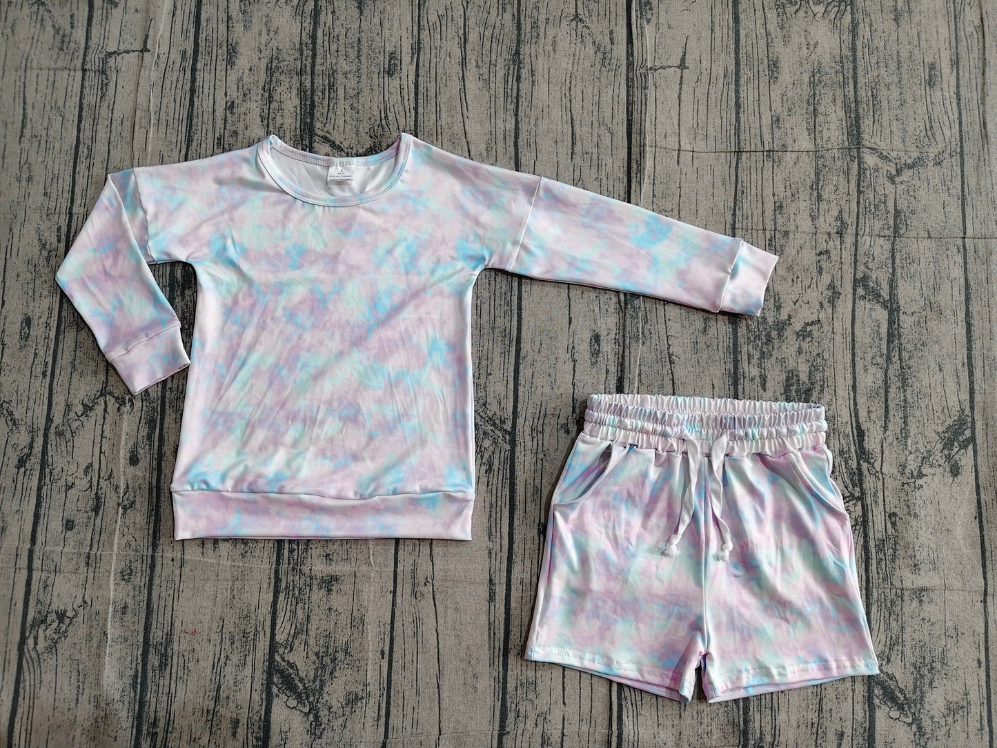 GLS0094 Preorder Sample Baby Girl Colorful Tie-dye Camo Top Pockets Shorts Clothes Sets