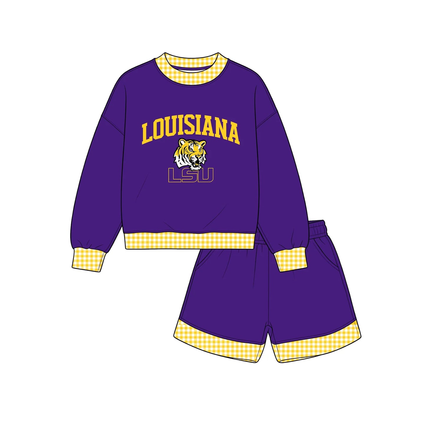 Custom Order Adult Women Louisiana Tiger Long Sleeve Top Short Team Clothes Set