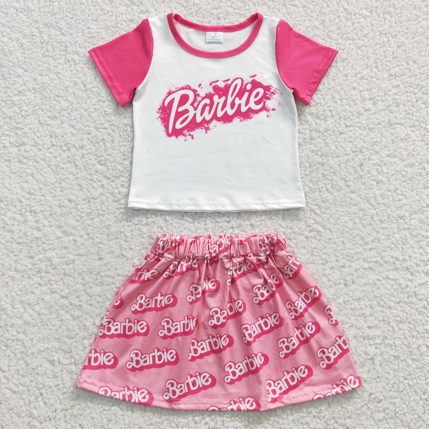 GSD0294 Baby Girl Short Sleeve Doll Pink Tee Tops Skirt Sets