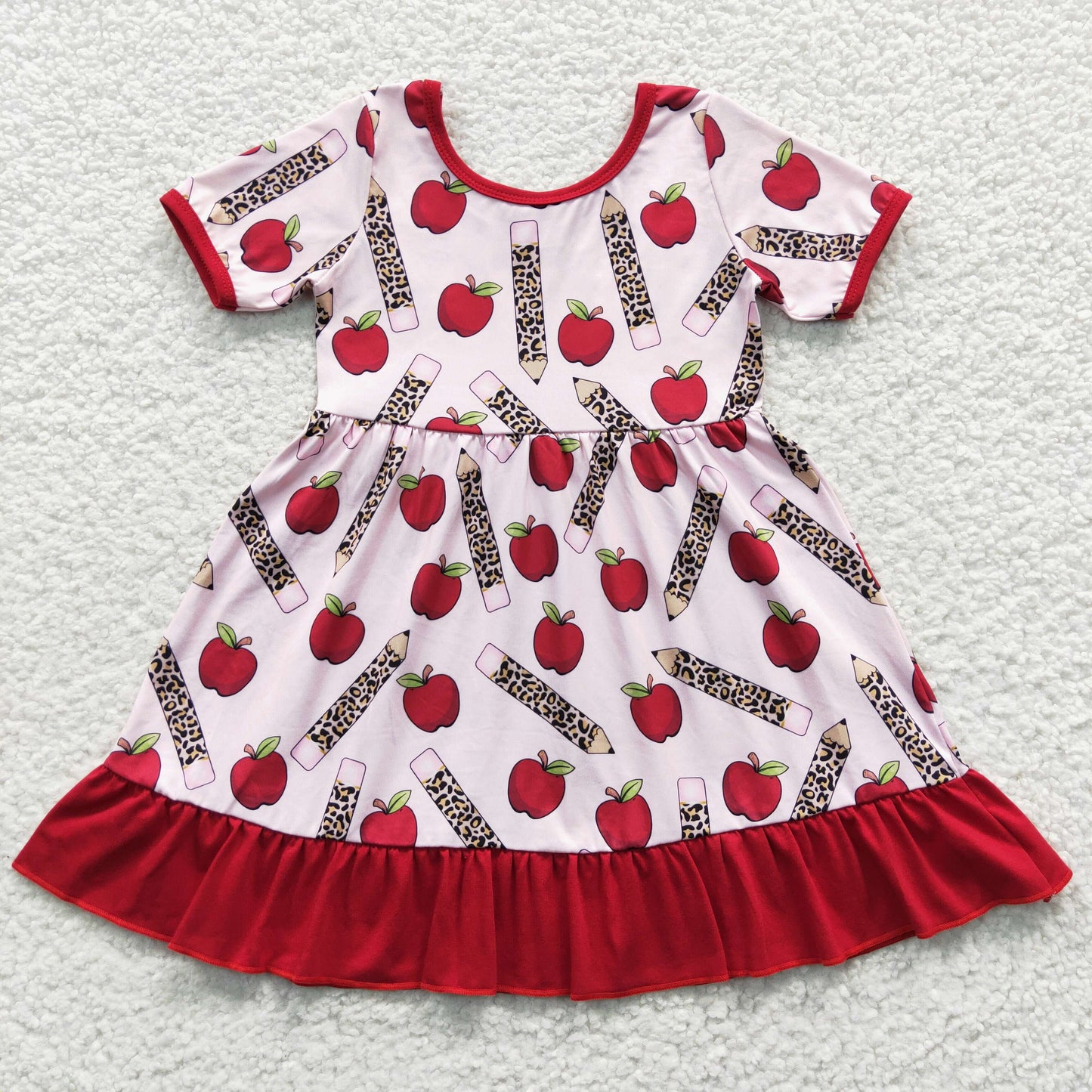 GSD0314 Baby Girls Back To School Apple Pencil Knee Length Dresses