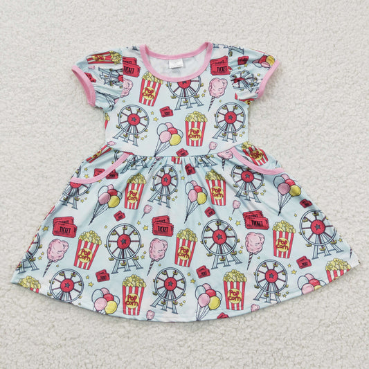 RTS NO MOQ(In Stock) GSD0327 POP Popcorn Ferris Wheel Short-Sleeve Dress