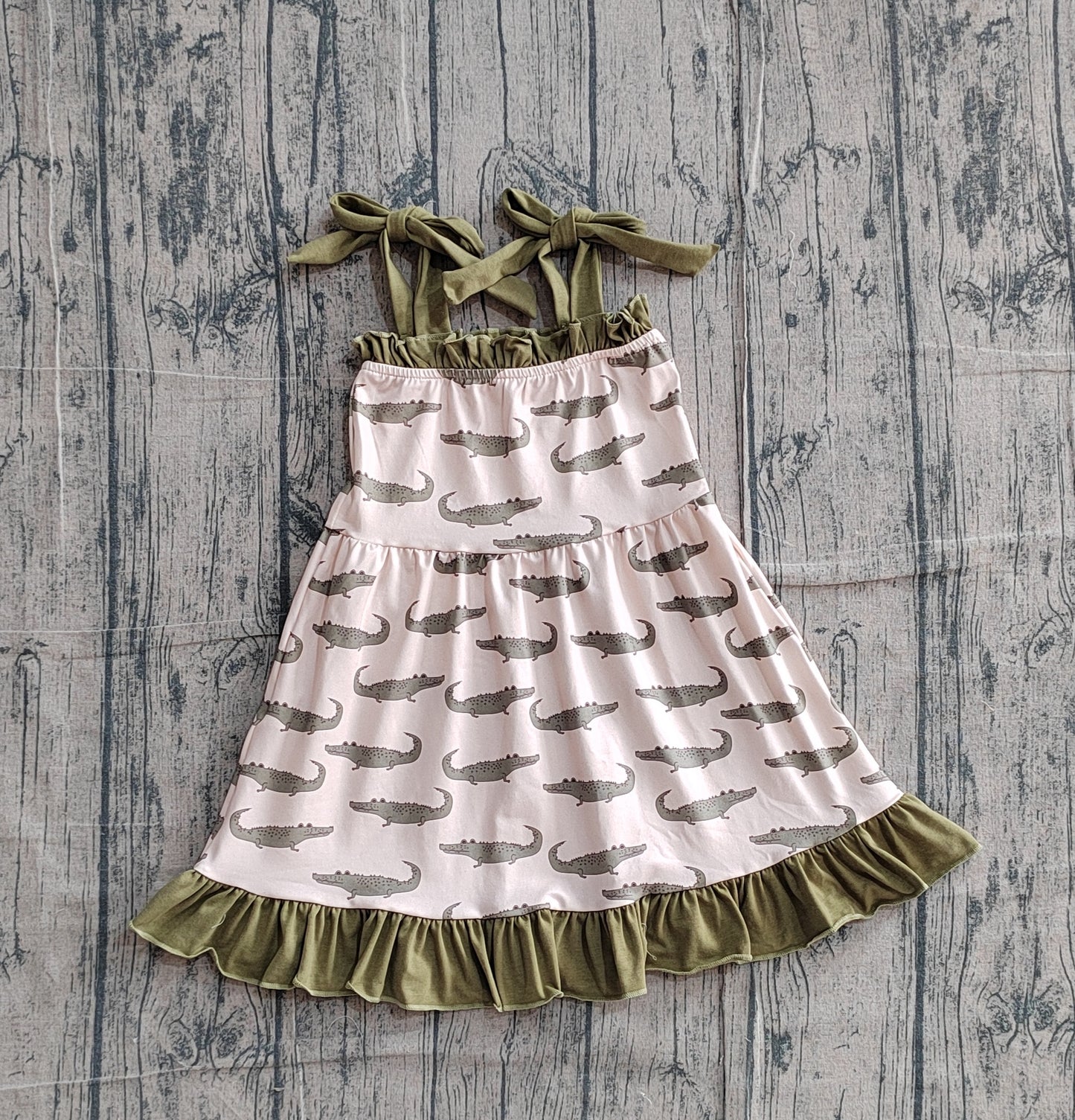 GSD1212 Preorder Sample Baby Girl Crocodile Ruffle Straps Knee Length Dresses