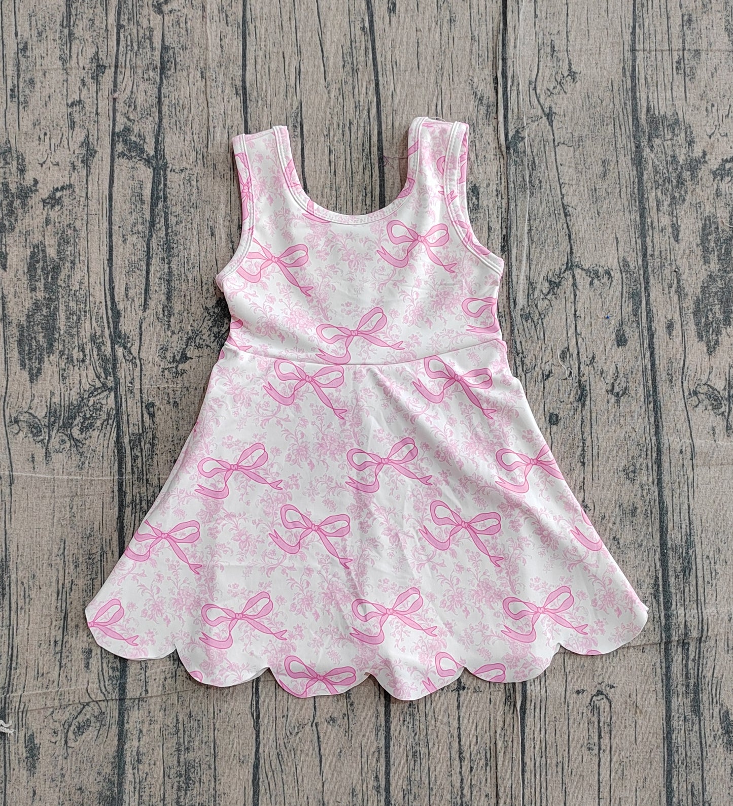 GSD2572 Preorder Sample Baby Girl Pink Bows Floral Activity Wear Yoga Short Skort Knee Length Dresses