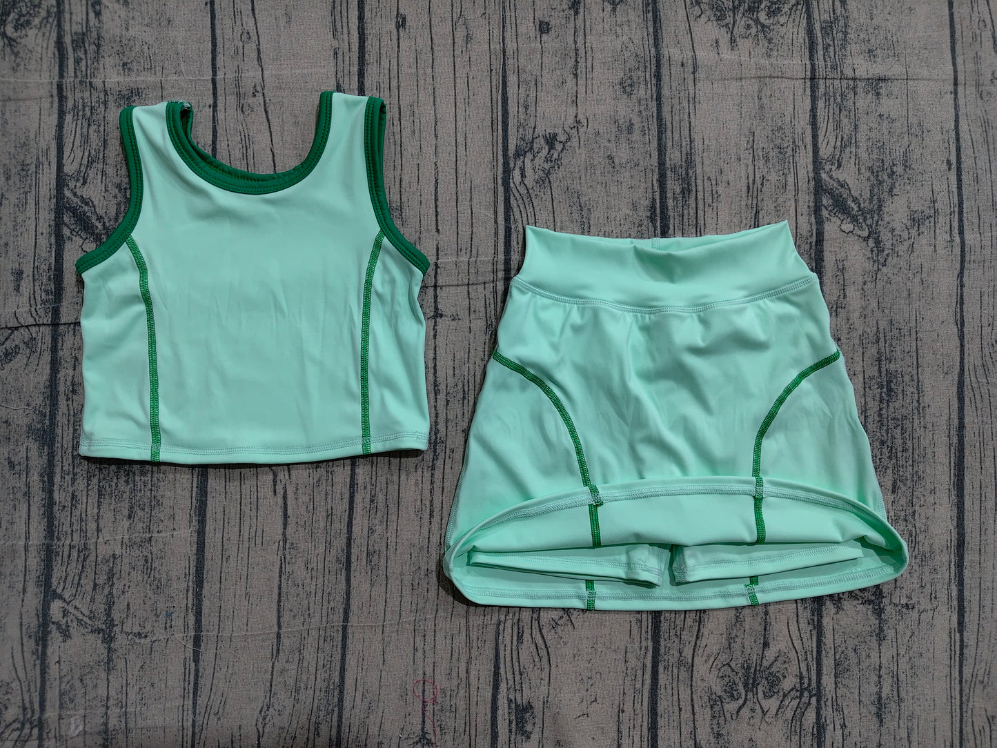 GSD2671 Preorder Sample Baby Girls Sleeveless Aqua Vest Top Skirts Set