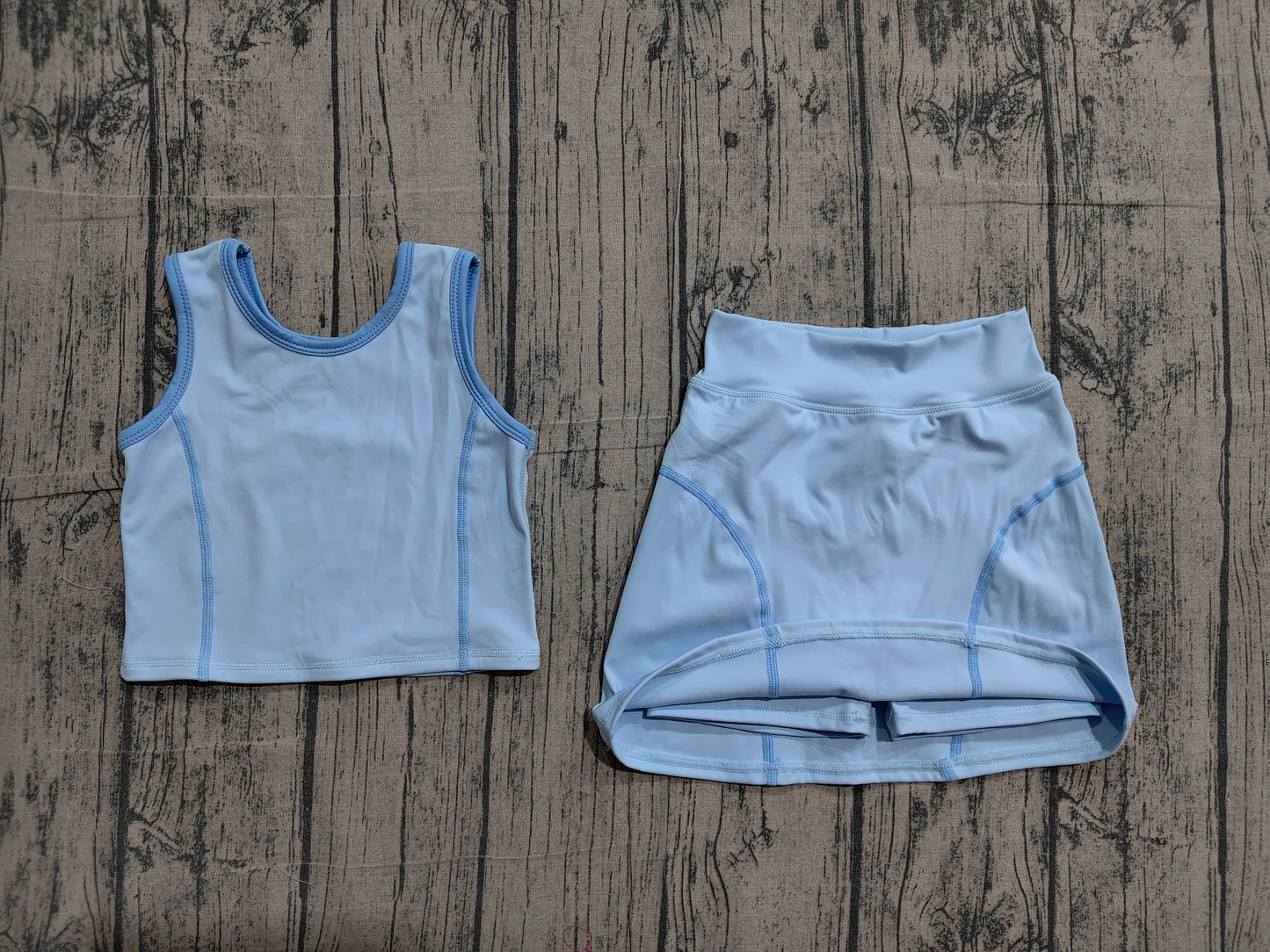 GSD2674 Preorder Sample Baby Girls Sleeveless Sky Blue Vest Top Skirts Set