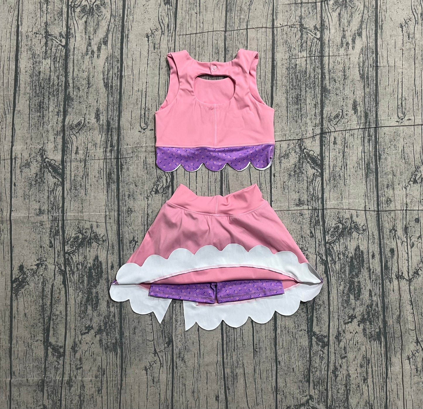 GSD3319 pre-order toddler girl clothes bows print girl yoga summer skirt set-26.1.7