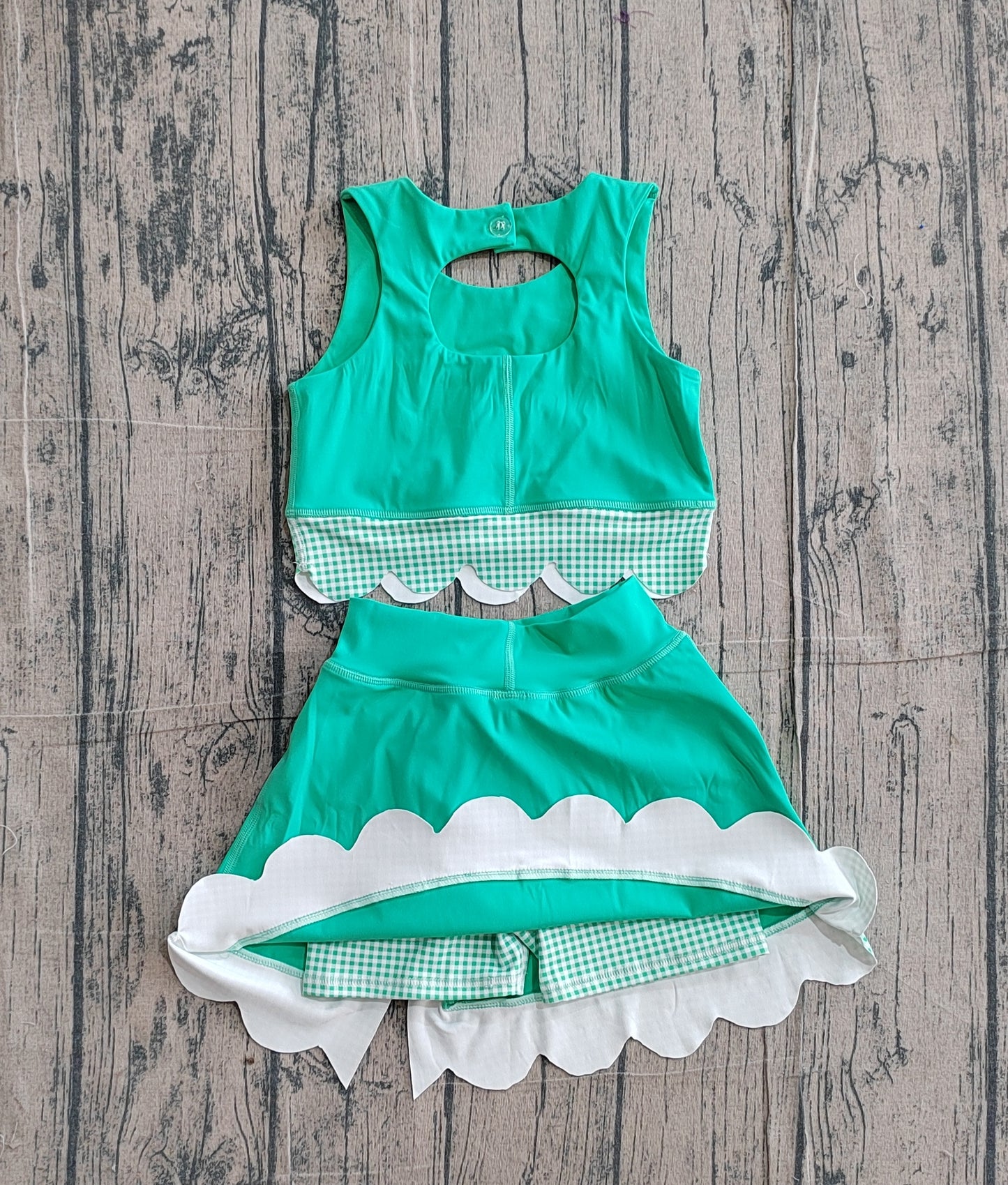 GSD3320 Preorder Sample Baby Girl Green Sleeveless Vest Top Bows Skirt Shorts Yoga Clothes Sets