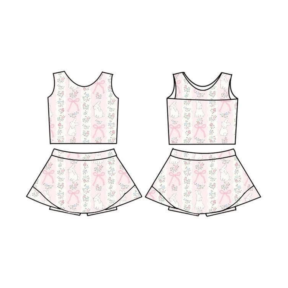 Pre-order no moq GSD3518 pre-order baby girl clothes yoga bunny bow sleeveless summer skirts sets-25.12.29
