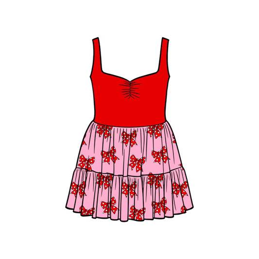 Pre-order no moq GSD3531 pre-order baby girl clothes bow red suspender summer dress-25.12.31
