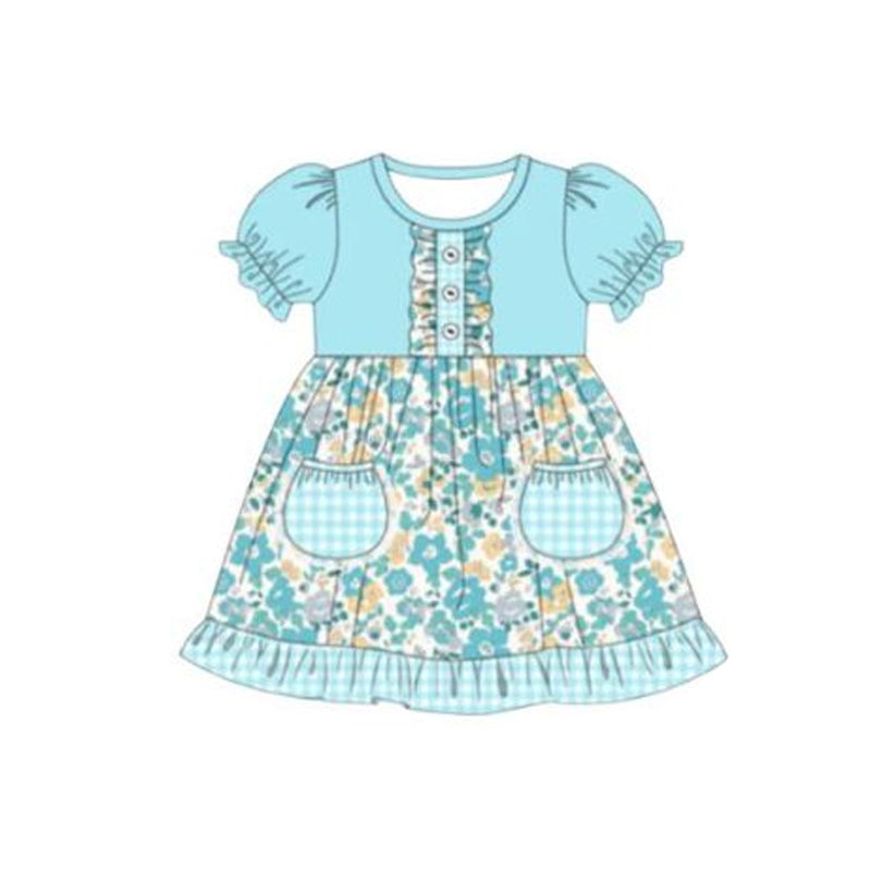 Pre-order no moq GSD3553 pre-order baby girl clothes floral blue short sleeve summer dress-26.1.5