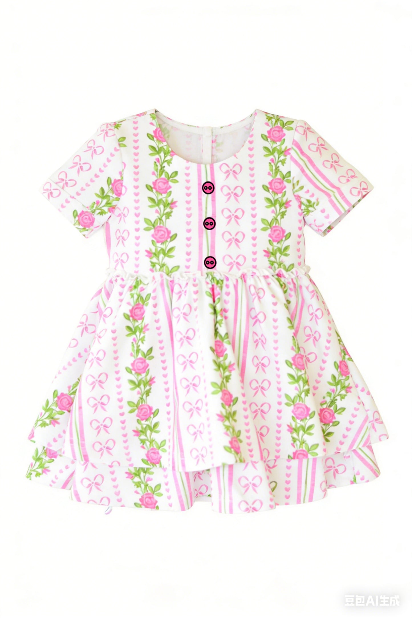 Pre-order no moq GSD3576 pre-order baby girl clothes bow floral short sleeve summer dress-26.1.8