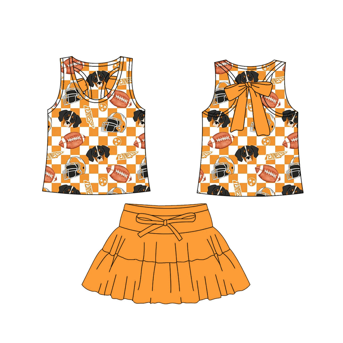 Pre-order no moq GSD3597 pre-order baby girl clothes summer team orange sleeveless skirts sets-26.1.9