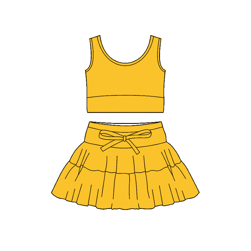 Pre-order no moq GSD3618 pre-order baby girl clothes summer yoga yellow sleeveless skirt sets-26.1.12