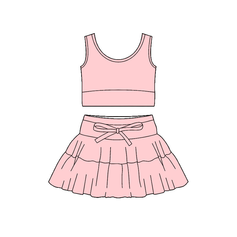 Pre-order no moq GSD3621 pre-order baby girl clothes summer yoga pink sleeveless skirt sets-26.1.12
