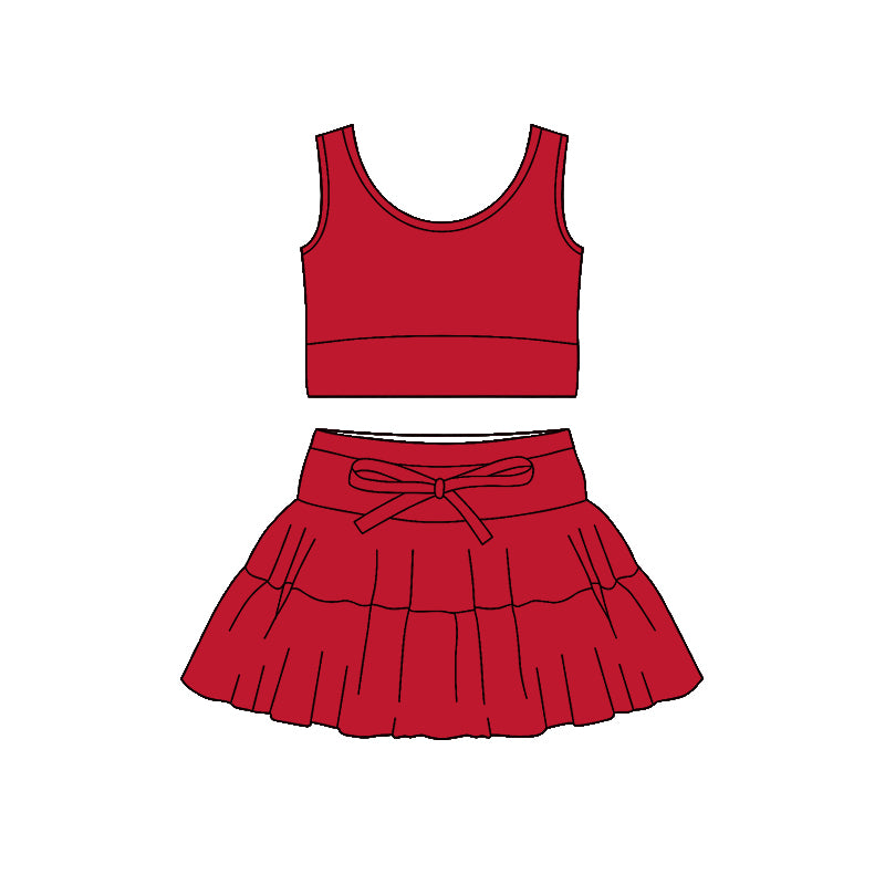 Pre-order no moq GSD3624 pre-order baby girl clothes summer yoga red sleeveless skirt sets-26.1.12
