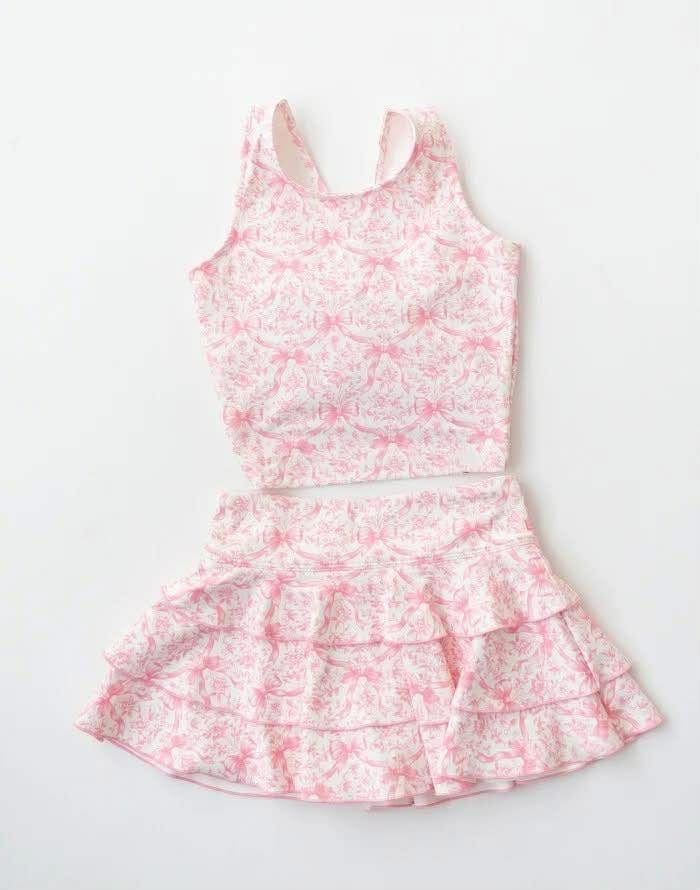 Pre-order no moq GSD3640 pre-order baby girl clothes summer yoga bow sleeveless skirt sets-26.1.13
