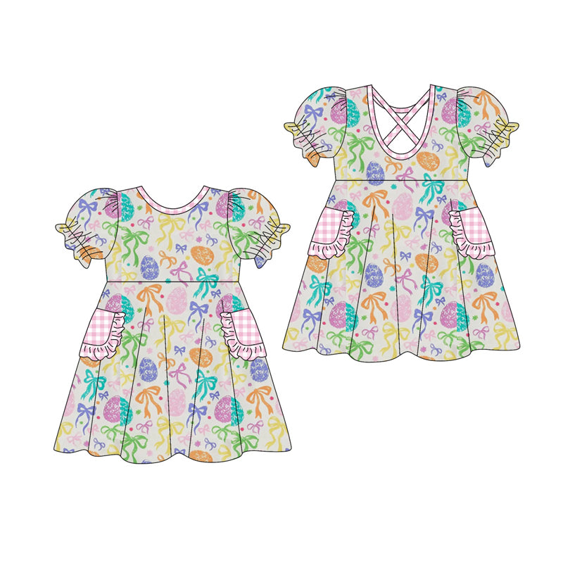 Pre-order no moq GSD3644 pre-order baby girl clothes eggs bow short sleeve summer dress-26.1.13
