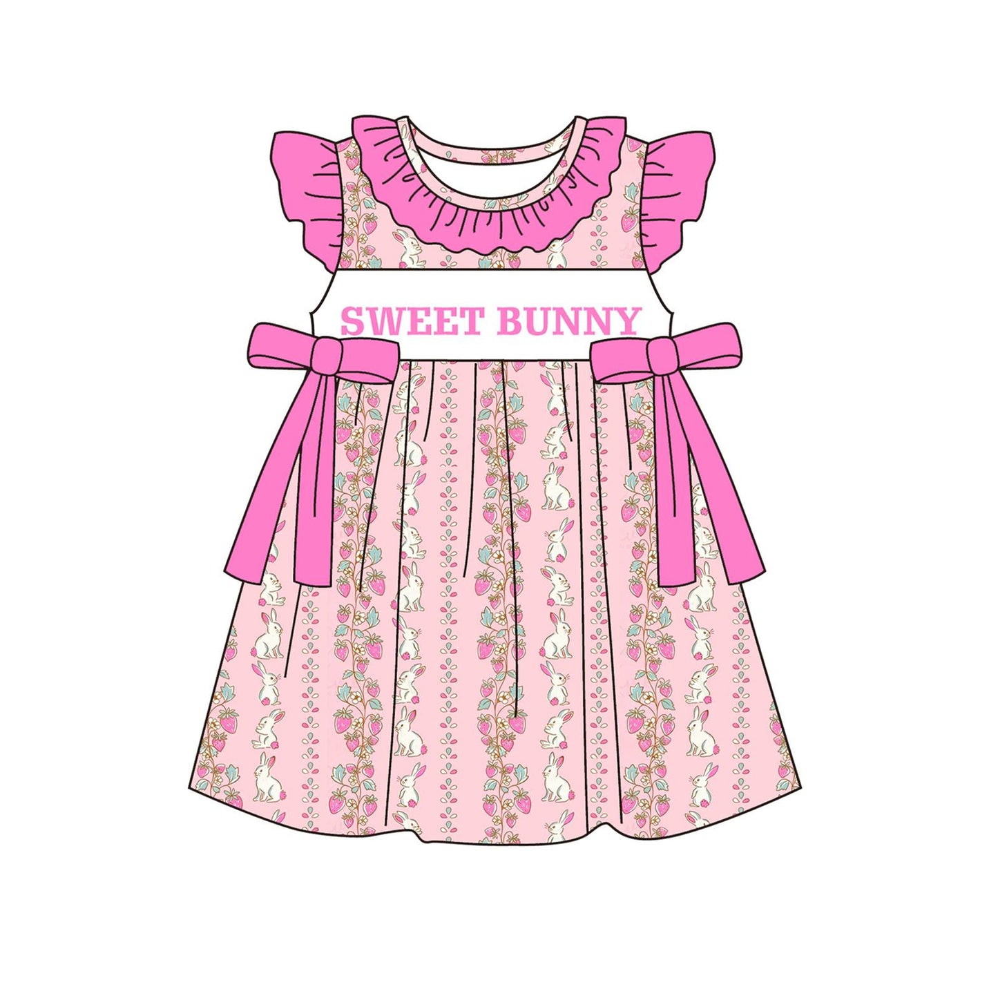 Pre-order no moq GSD3645 pre-order baby girl clothes SWEET BUNNY flying sleeve summer dress-26.1.13