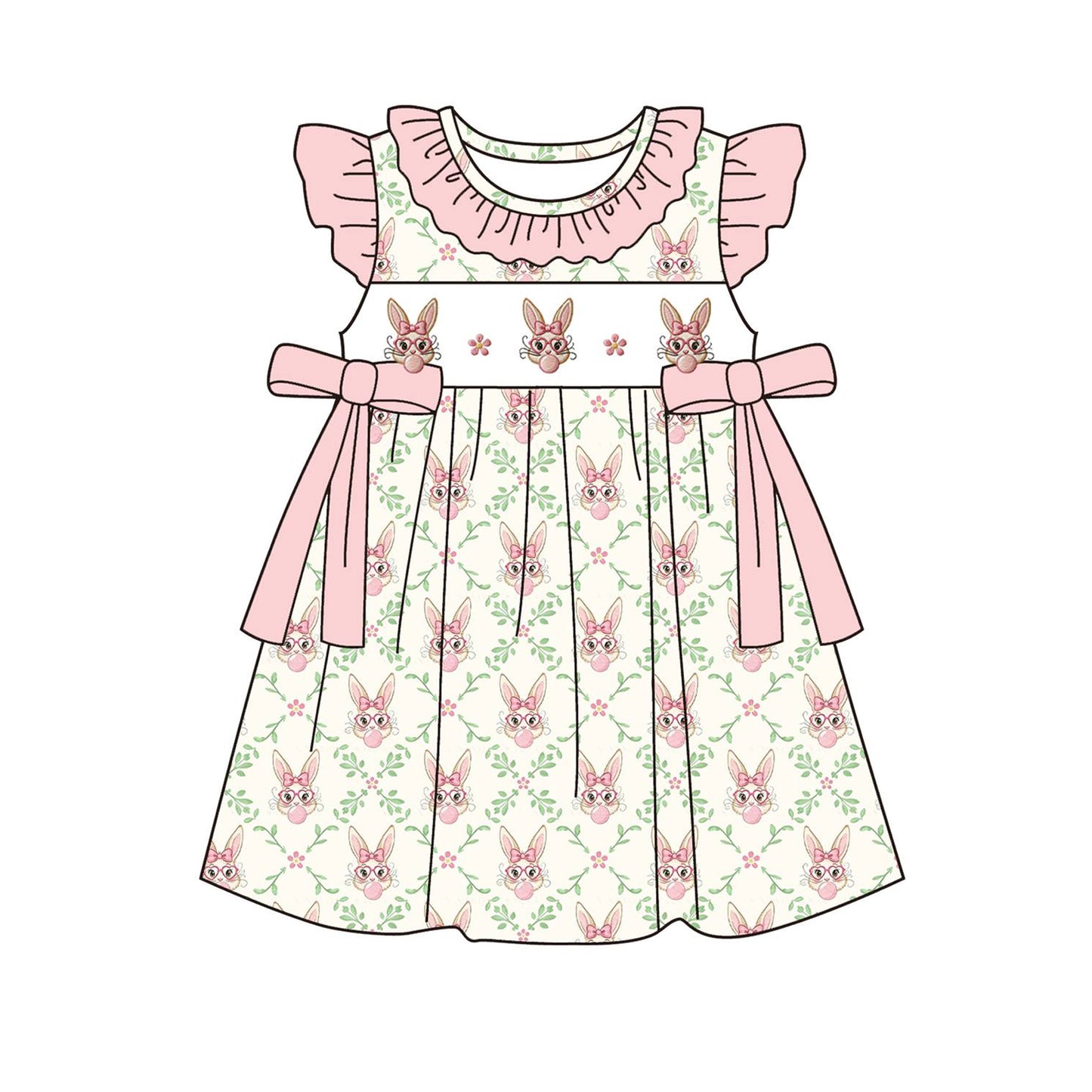 Pre-order no moq GSD3646 pre-order baby girl clothes bunny flying sleeve summer dress-26.1.13