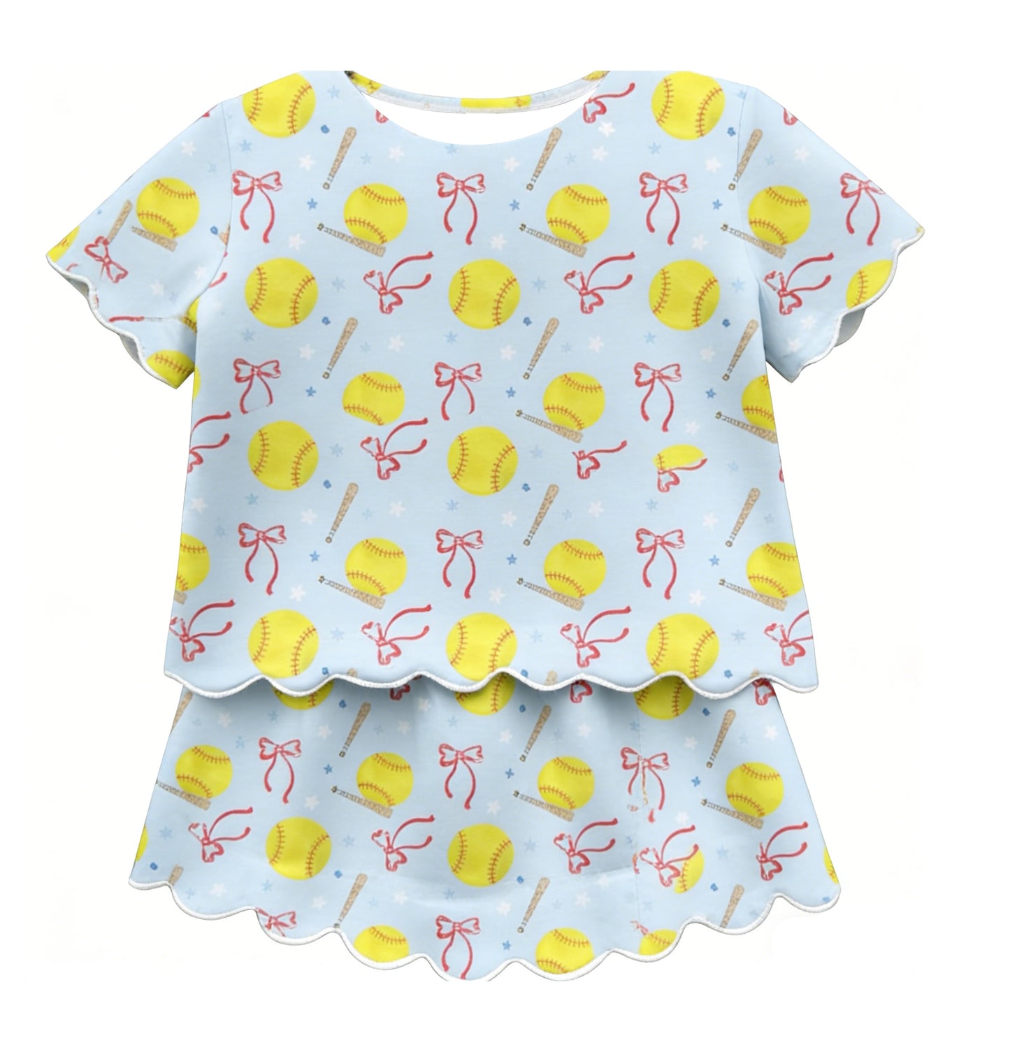 Pre-order no moq GSD3655 pre-order baby girl clothes summer yoga baseball bow short sleeve skirt sets-26.1.14