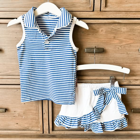 Pre-order no moq GSD3661 pre-order baby girl clothes summer yoga blue sleeveless skirt sets-26.1.15