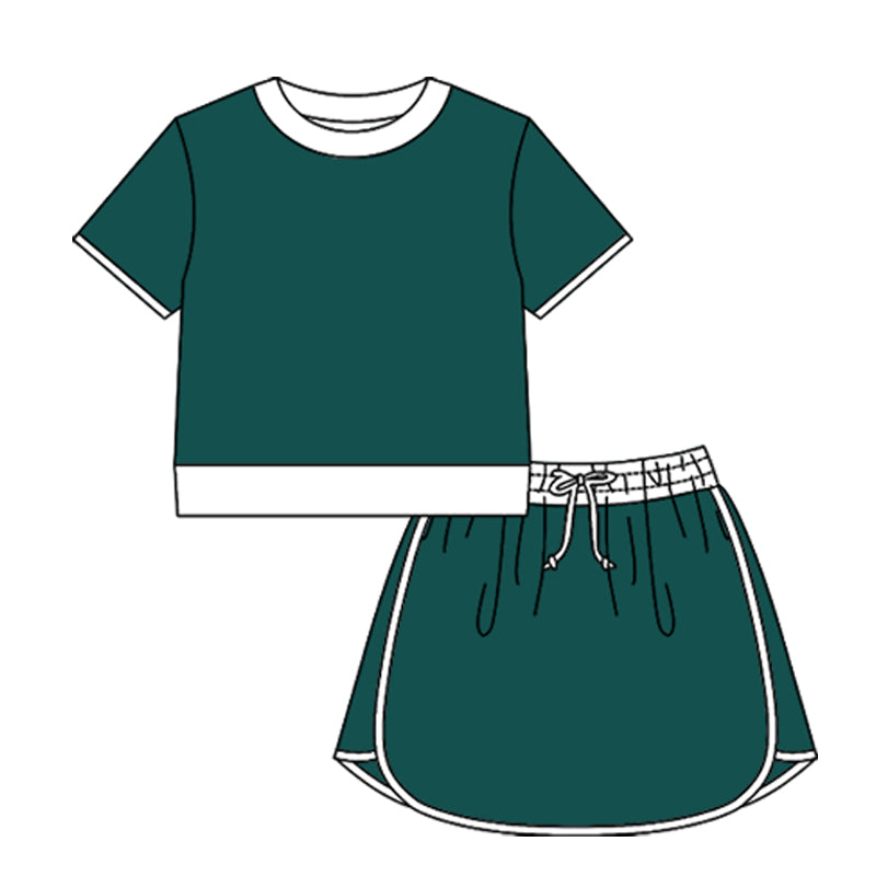 Pre-order no moq GSD3673 adult clothes summer yoga green short sleeve skirts set-26.1.16