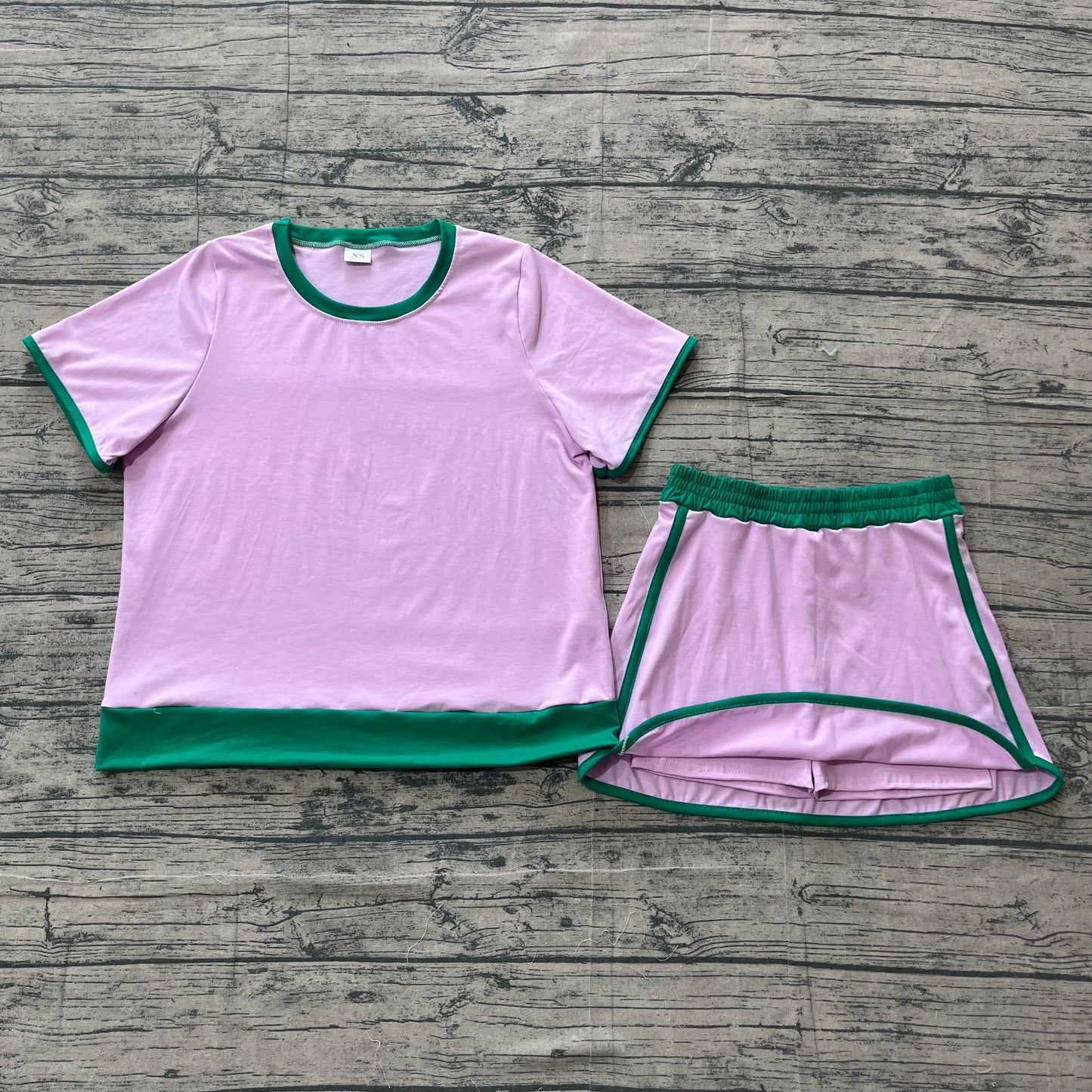 GSD3675 Preorder Sample Adult Women Pink Top Skirt Shorts Cotton Clothes Set