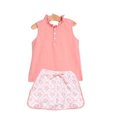 Pre-order no moq GSD3677 pre-order baby girl clothes summer bow floral sleeveless skirt sets-26.1.17