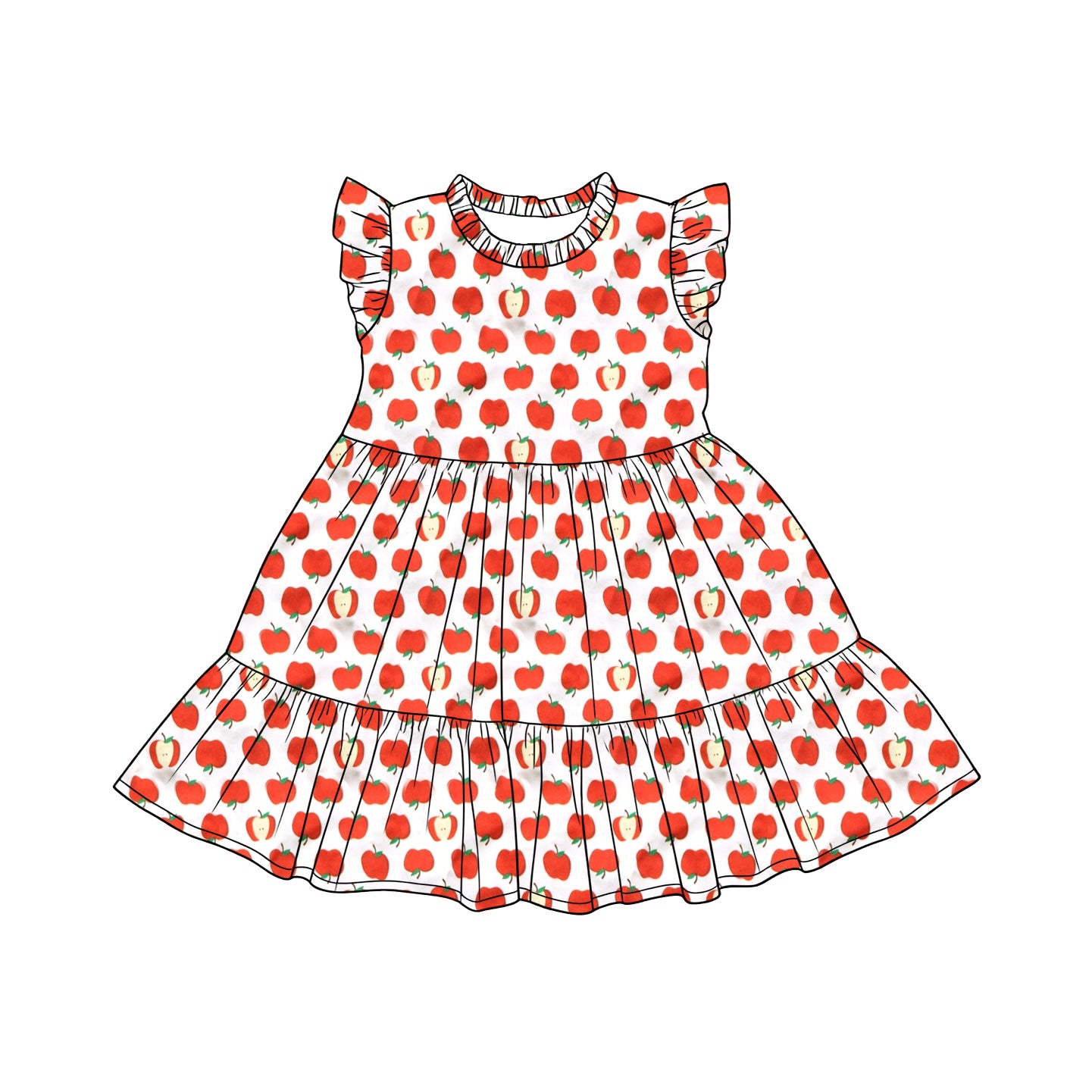 Pre-order no moq GSD3681 pre-order baby girl clothes apple flying sleeve summer dress-26.1.17