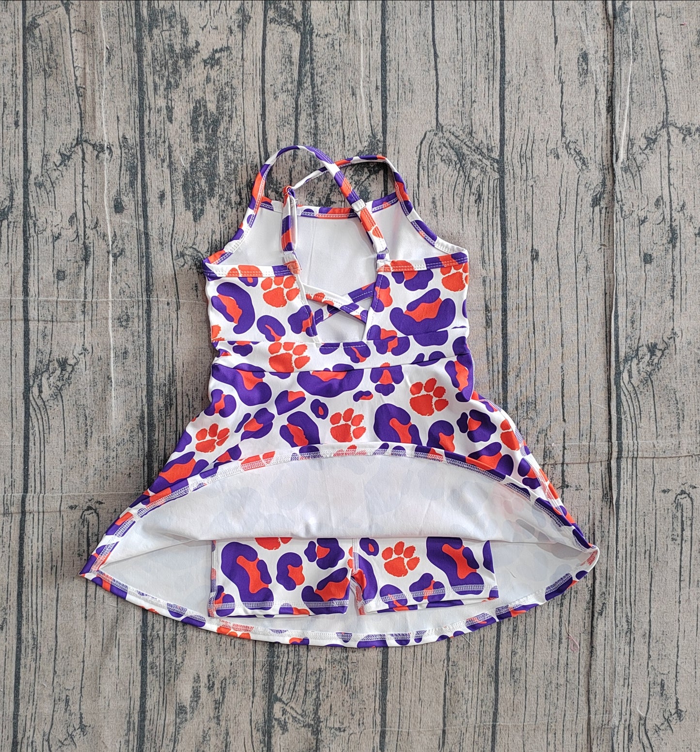 GSD3687 Preorder IRL Baby Girl Strap Leopard Pawls Team Yoga Active Shorts Knee Length Dress