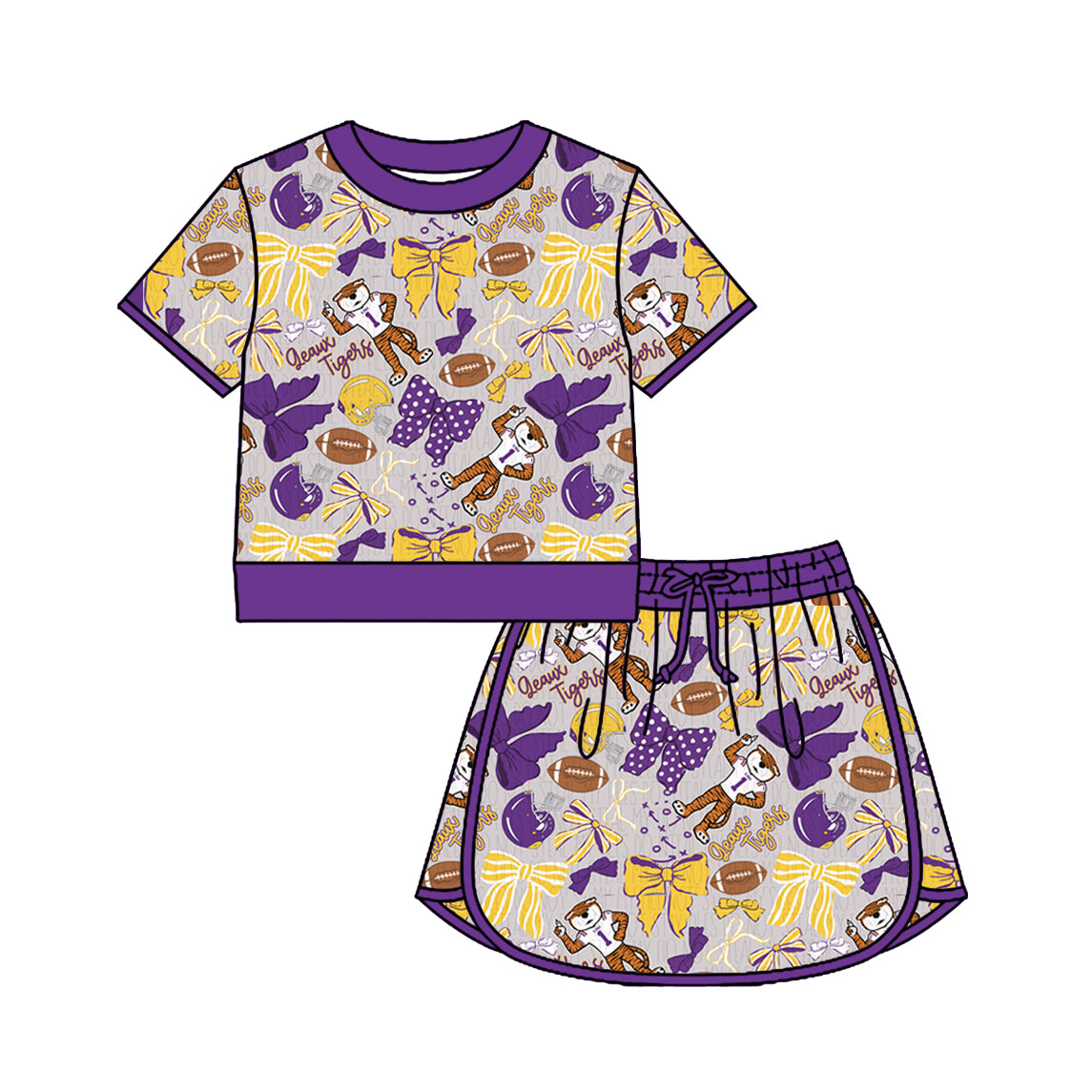 Pre-order no moq GSD3695 pre-order baby girl clothes summer yoga team bow short sleeve skirts sets-26.1.21