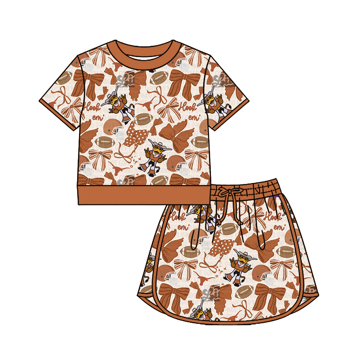 Pre-order no moq GSD3697 pre-order baby girl clothes summer yoga team bow short sleeve skirts sets-26.1.21