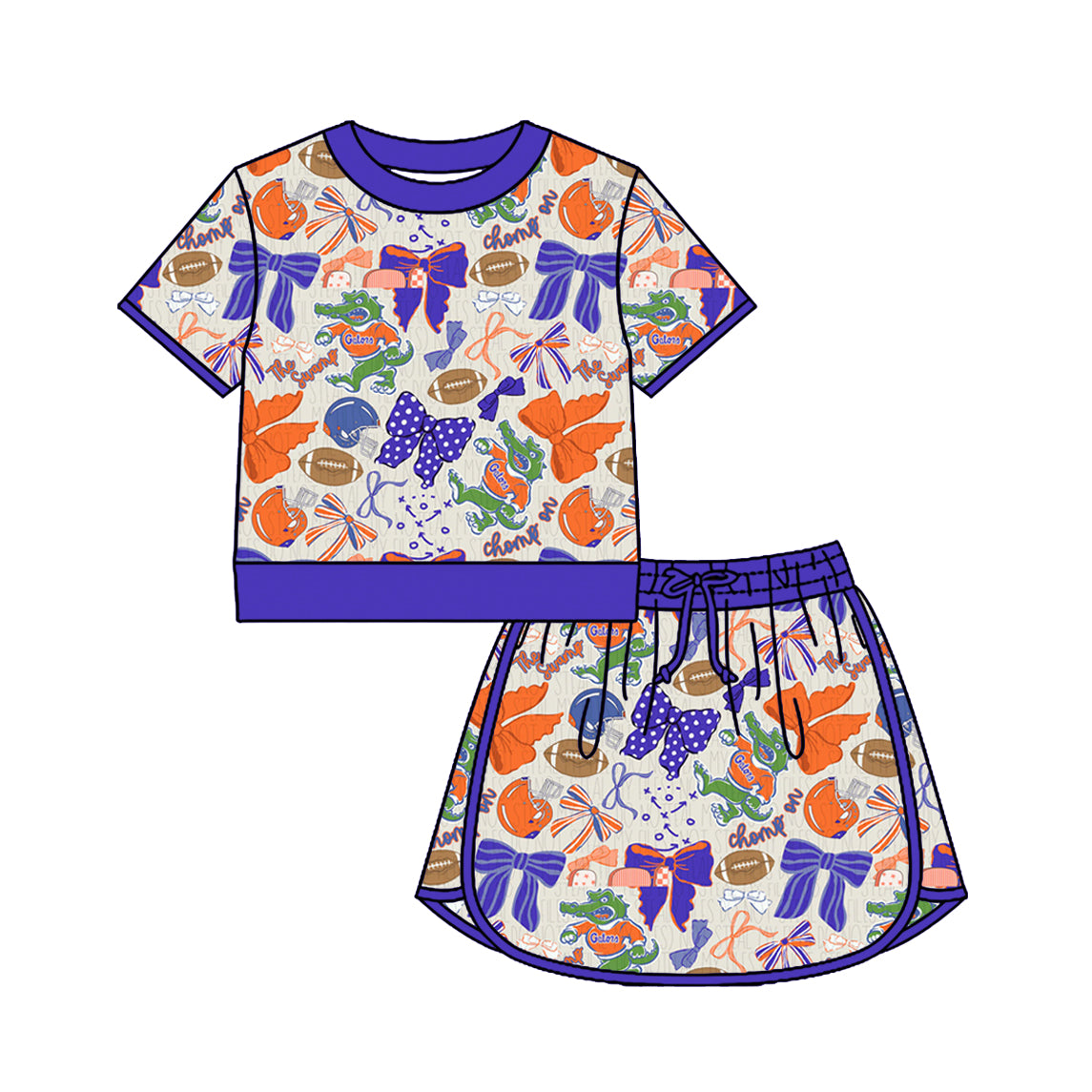 Pre-order no moq GSD3698 pre-order baby girl clothes summer yoga team bow short sleeve skirts sets-26.1.21
